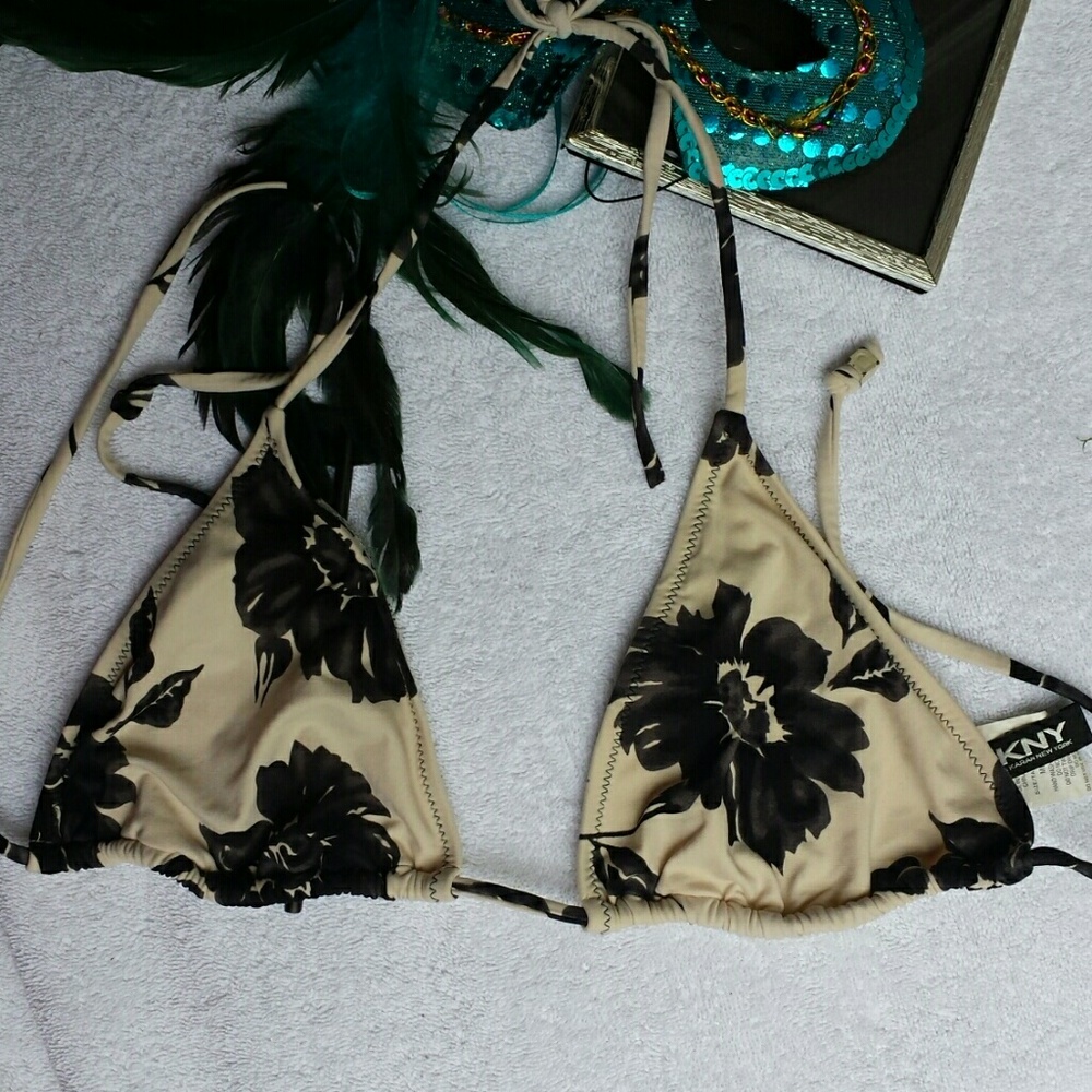 DKNY Floral Print Bikini Top Halter Size Medium